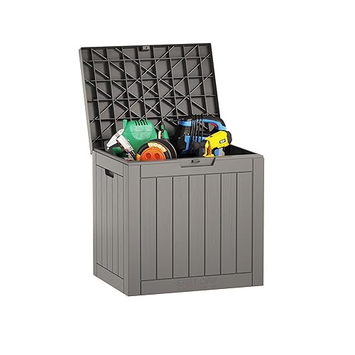 [1 Comic] EAST OAK Outdoor Storage Box, 31 Gallon Deck Box Indoor and Outdoor Use, Waterproof Resin Storage Bin for Package Delivery, Patio Cushions, Gardening Tools, Outdoor Toys, Lockable, UV Resistant, Grey - Grey - 31 Gallon