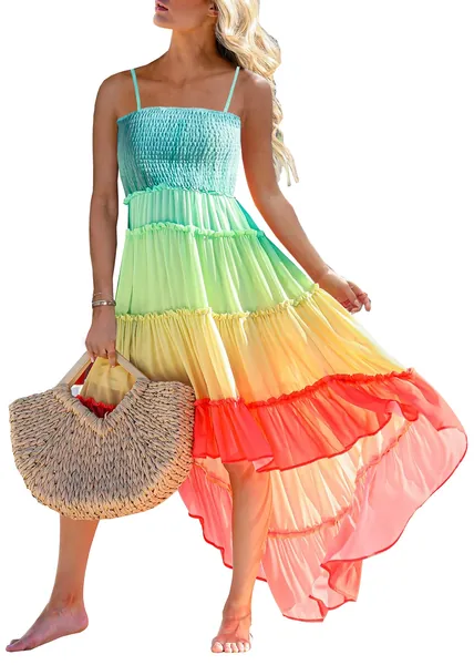 SAUKOLE Women's Summer Sleeveless Strapless Ruffle Off The Shoulder Swing Cocktail Party Dress