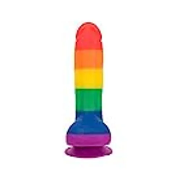 pure love Silicone Dildo with Suction Cup, Pride Colors, Harness Compatible, Adult Sex Toy, Rainbow Striped, 8"