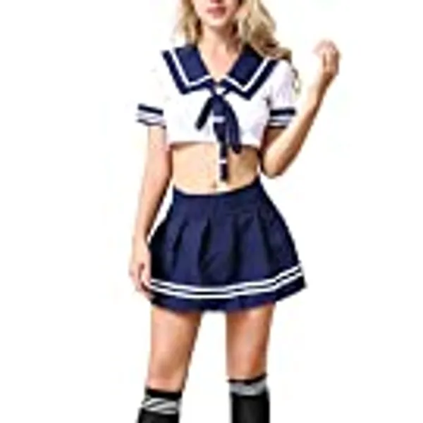 ANJAYLIA Women Lingerie Schoolgirls Outfit Lingerie Roleplay Cosplay Sailor Costumes with Socks