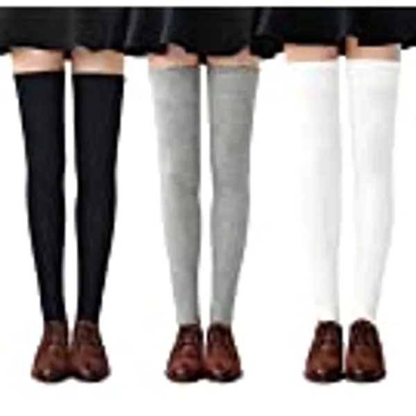 Chalier Apparel Womens Thigh High Socks Cotton Striped Over the Knee Socks Long Knee High Socks for Women