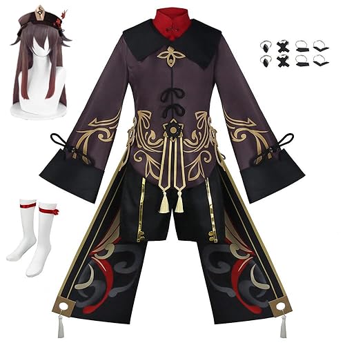 Fovyi Hu Tao Cosplay Costume GenshinImpact Cosplay Full Sets Halloween Outfit for Women - Small - Hu Tao+wig