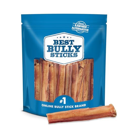 Best Bully Sticks All Natural 6 Inch Thick Bully Sticks for Large Dogs - 100% Free-Range Grass-Fed Beef - Single-Ingredient Grain & Rawhide Free Dog Chews - 18 Pack - 6" Natural Scent - 18 Count (Pack of 1)