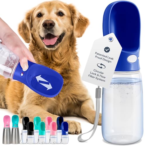 MalsiPree Dog Water Bottle Portable – Leak Proof and Lightweight Water Bottle for Dogs – Dog Travel Water Bottle with Bowl – Dog Walking Accessories (19OZ, Navy Blue) - 19oz - Navy Blue