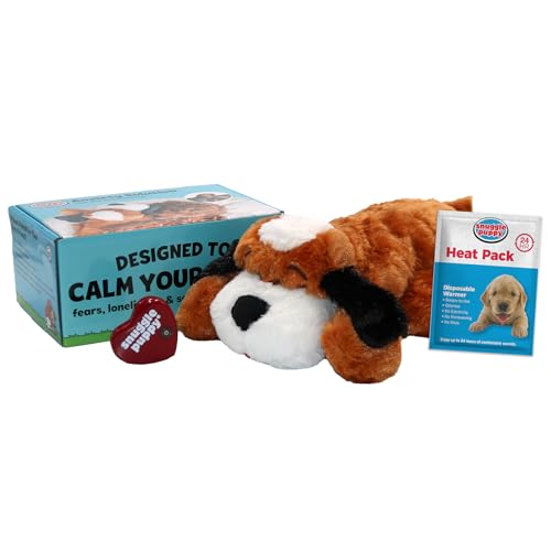 SmartPetLove Original Snuggle Puppy Heartbeat Stuffed Toy for Dogs. Pet Anxiety Relief and Calming Aid, Comfort Toy for Behavioral Training in Brown and White - Brown and white - 1 Count (Pack of 1)