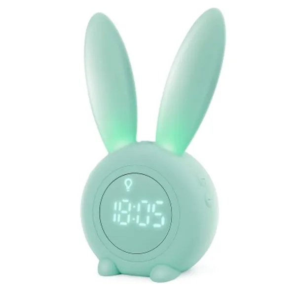 Homealexa Kinder Lichtwecker Cute Rabbit Kinderwecker Creative Nachttischlampe Snooze-Funktion, zeitgesteuertes Nachtlicht, Kindertagesgeschenk für Kinder, Mädchen (Grün)