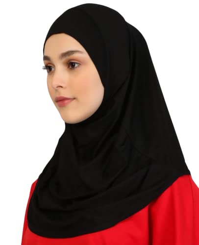 Prien Plain Ready To Wear Hijab for Women, Muslim Instant Turbans, Soft Jersey Scarf, Islamic Clothes, Long Hijabs, Abaya - Black