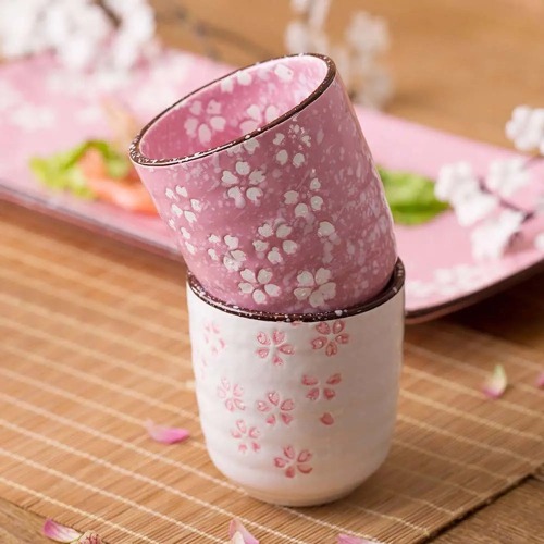 Cute Pink Cherry Blossoms Tea Ceramic Mug - 51-100ml / Beige