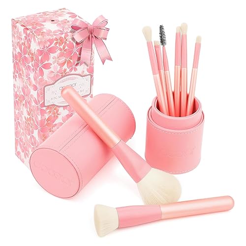 Docolor Makeup Brushes Set with Holder 8 Pieces Essential Makeup Brushes Kit Powder Foundation Kabuki Eyeshadow Brush Set, Comfortable to Hold and Easy to Use - Cherry Blossom Series - Cherry Blossom Series