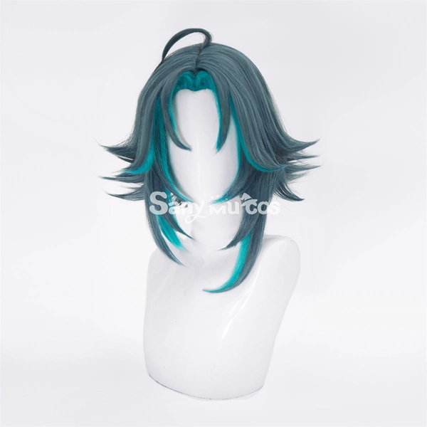 【In Stock】Game Genshin Impact Xiao Dark Green mixed Light Green Short Cosplay Wig