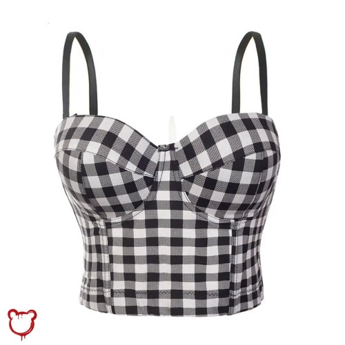 Plaid Push Up Casual Top - black / L