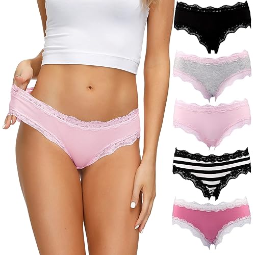 LYYTHAVON Women’s Underwear Soft Breathable Cotton Brief Ladies Panties 5-Pack - Multicolored I,5 Pack - Small