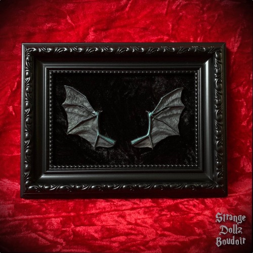 Bat Wings frame, Vampire gothic home decor, faux taxidermy, Strange Dollz Boudoir