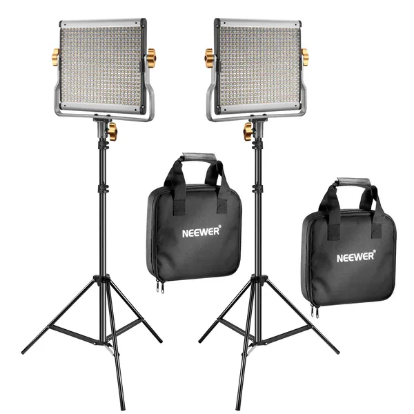 Neewer 2 Packs Dimmable Bi-Color 480 LED Video Light and Stand Lighting Kit Includes: 3200-5600K CRI 96+ LED Panel with U Bracket, 75 inches Light Stand for YouTube Studio Photography, Video Shooting - 