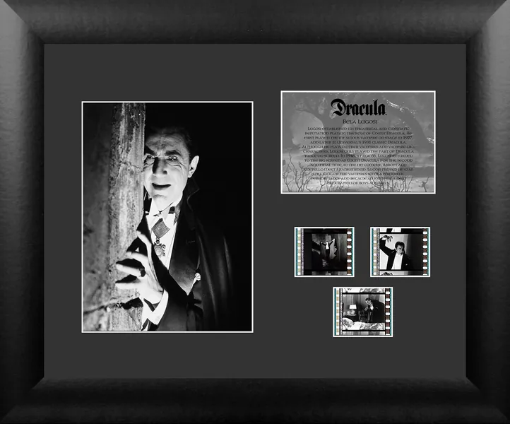 Dracula (Bela Lugosi 1931) Universal Monsters FILMCELLS Framed Wall Art Presentation -3x Clips of 35mm Film - 13x11 - Rare Collectible Series 3 - 