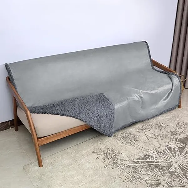 Catalonia Classy Waterproof Blanket for Bed, Pleasure Sofa Couch Cover, Bed Protector for Lovers, Fleece Sherpa Throw for Adults, 203 x 152cm Grey - 203 x 152 cm - Dk Gray / Lt Gray