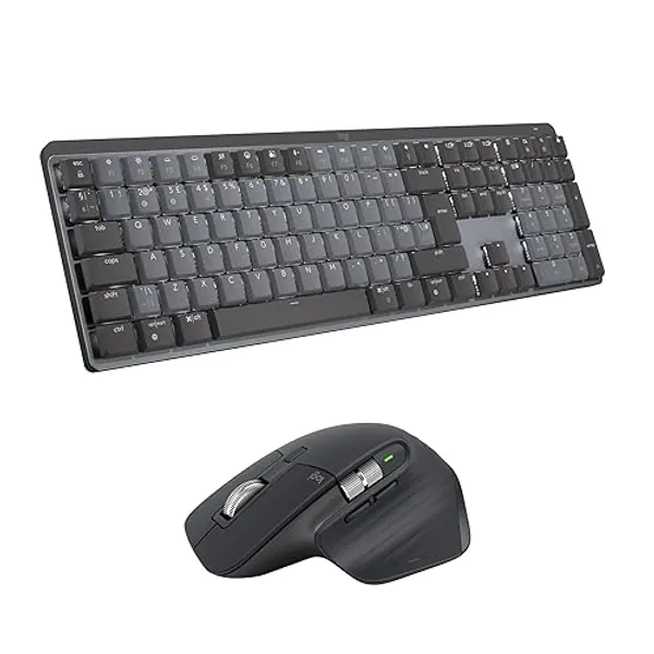 Logitech MX Mechanical Full-size illuminated Wireless Keyboard, Tactile Quiet, and MX Master 3S Performance Wireless Bluetooth Mouse Bundle, macOS, Windows, Linux, iOS, Android, QWERTY UK - Grey - MX Mechanical & MX Master 3s - Graphite