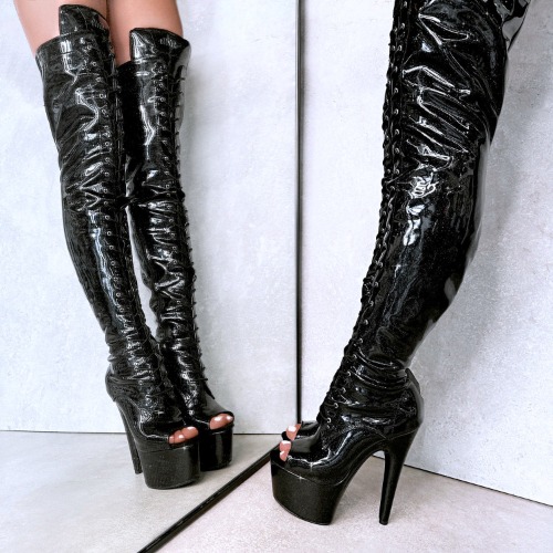 The Glitterati Thigh High Open Toe - Sin City - 7IN | UK7 / EU40 / US9 / AU9