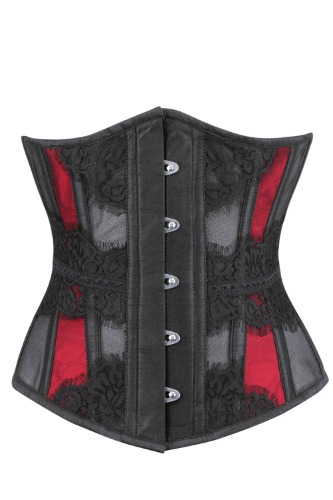 Waist Taming Mesh Underbust With Red Satin Panels And Decorative Lace | 36" Corset (Suitable for 39-40" Natural Waist)