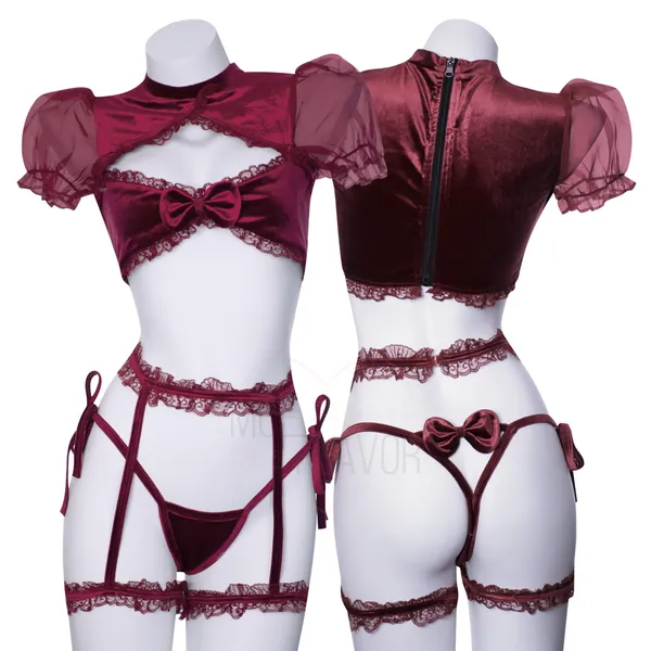 Burgundy Velvet Lace Sweetheart Lingerie | Red / S/M