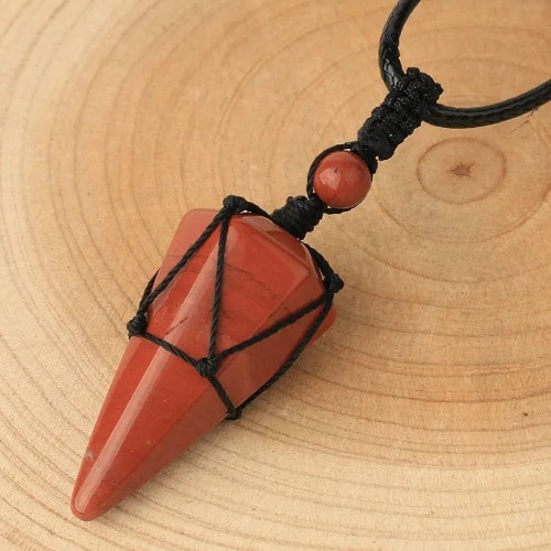 Natural Stone Crystals Boho Jewelry Necklace on String - Red Jasper