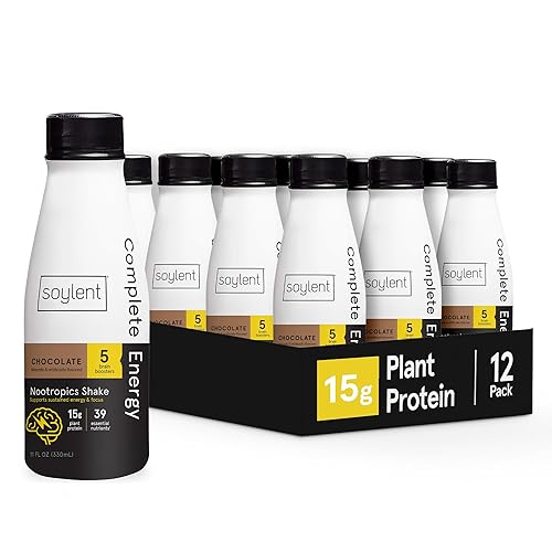 Soylent Complete Energy, 15g complete protein, 15 brain boosting nutrients, 100mg caffiene + l-theanine, 15% vitamins and minerals, 11 Oz (12 Pack) - Chocolate - 11 Fl Oz (Pack of 12)
