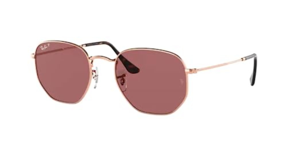 Ray-Ban RB3548N HEXAGONAL Sunglasses For Men For Women + BUNDLE with Designer iWear Eyewear Care Kit - Rose Gold / Purple Polarized - 51 Millimeters