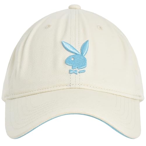 Concept One Playboy Dad Hat, Cotton Twill Adjustable Baseball Cap with Curved Brim - One Size - Off-white