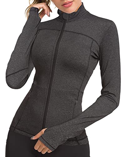 GYM RAINBOW Workout Jackets for Women, Full Zip Slim Fit Lightweight Athletic Running Sports Track Jacket with Pockets - Medium - 2-black Blend