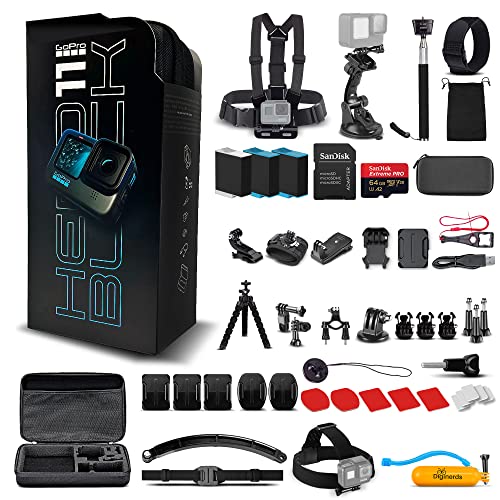 GoPro HERO11 (Hero 11) Black - Waterproof Action Camera with 5.3K Video, 27MP Photos, 1/1.9" Sensor, Live Streaming, Webcam, Stabilization + 64GB Card, 50 Piece Accessory Kit and 2 Extra Batteries - 3 Battery Bundle - Retail