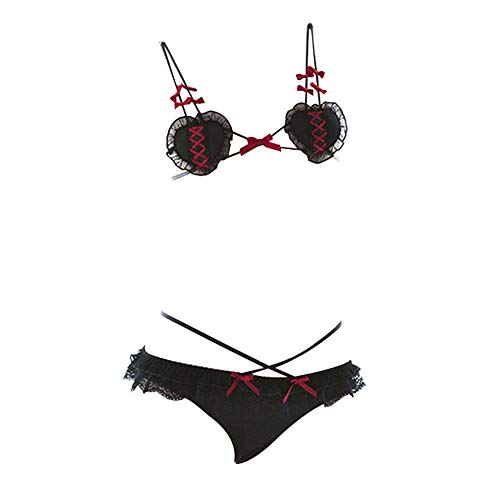 YOMORIO Cute Micro Bikini Sexy Anime Cosplay Lingerie Devil and Angel Lolita Bra and Panty Set - One Size - Black
