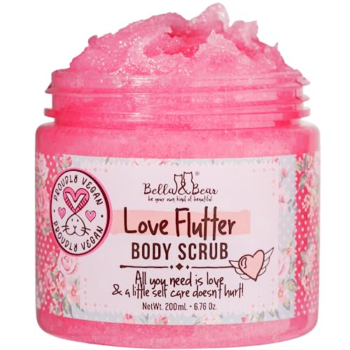 Bella & Bear Love Flutter Body Scrub Polish - Exfoliating Body Scrubber for Soft and Moisturuzied Skin - Natural Exfoliating Skin Scrubber Exfoliates, Moisturizes, and Nourishes Skin