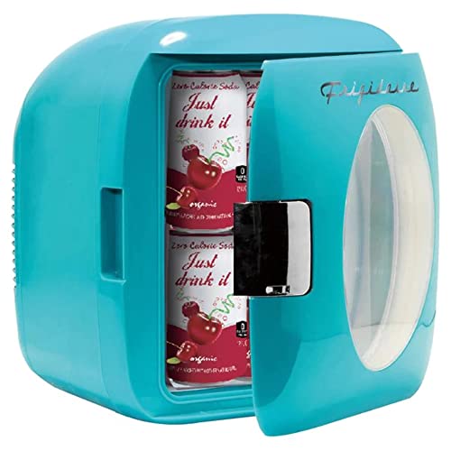 Frigidaire Retro Mini Personal Fridge Cooler, Holds 9L or 12 Cans, Portable for Car, Office, Bedroom, Dorm Room, or Cabin, Features Plugs for Home Outlet & 12V Car Charger - 10"D x 7"W x 10.5"H, Blue - Blue - Cooler