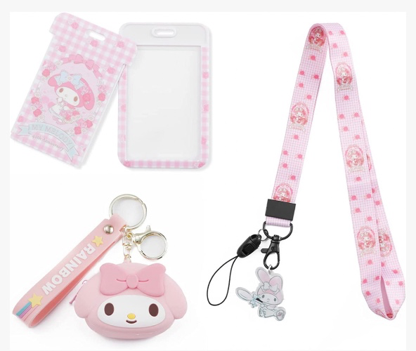Cartoon Kitty Lanyard Keychain with ID Holder Cartoon Kitty Kawaii Coin Purse Cartoon PVC Nocelty Bag Gift for Girls