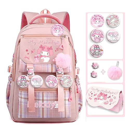 HAPIKI Kawaii Backpack with Cute Accessories Anime Cartoon Bag 16 Inch Kawaii Anti-Theft Travel and Season Gifts Backpack (pink) - Pink