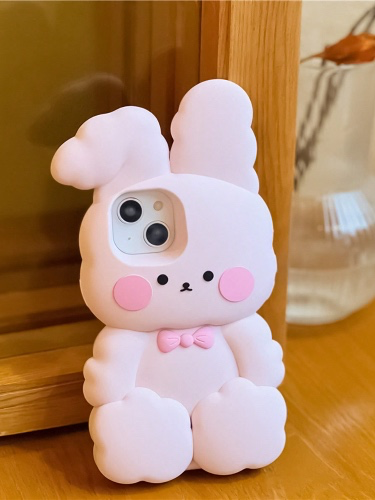 YAKVOOK Bunny for iPhone 14 Pro Max Case, Kawaii Phone Cases Cases 3D Silicone Cartoon Cotton Rabbit Case Fun for iPhone 14 Pro Max Cute Case Soft Rubber Shockproof Protective Case for Women Girls