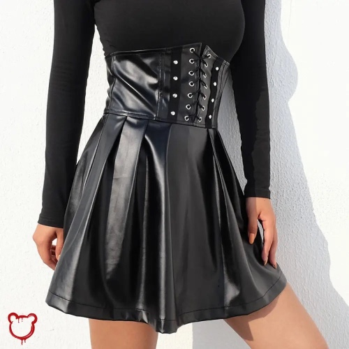 "Ravenous Black Goth Lace Skirt" - black / L
