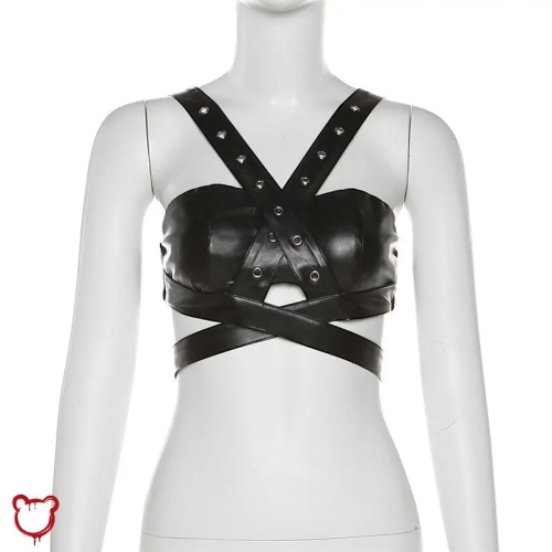 Gothic PU Leather Top - Horror - black / M
