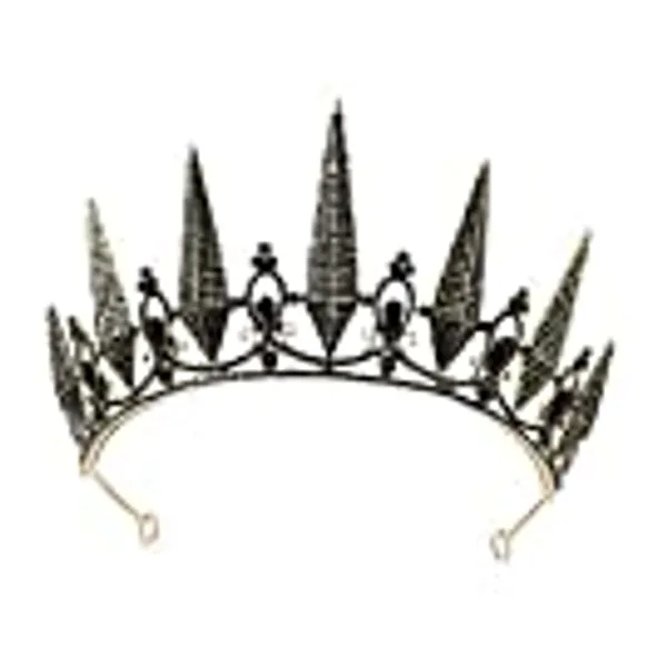 SWEETV Gothic Crown Pageant Tiara for Women, Black Queen Tiaras and Crowns, Witch Costume Party Accessories for Wedding Halloween Prom