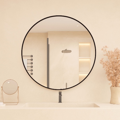 Beauty4U 20" Wall Circle Mirror Large Round Black Farmhouse Circular Mirror for Wall Decor Big Bathroom Make Up Vanity Mirror Entryway Mirror - Black 20"
