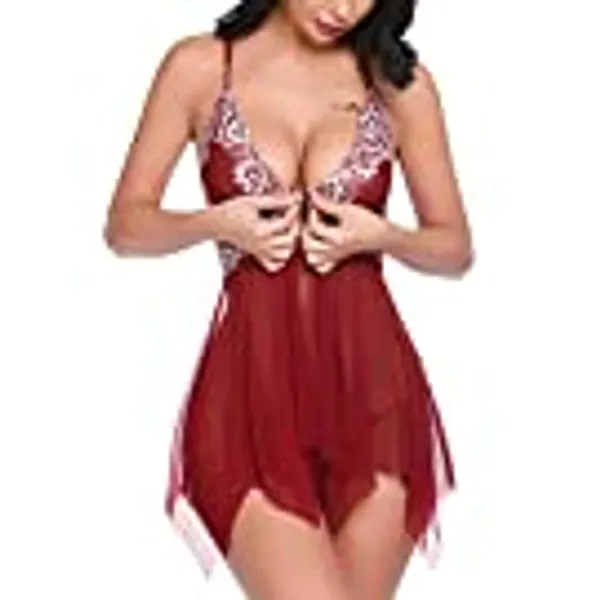 Avidlove Women Lace Lingerie Front Closure Babydoll V Neck Nightwear Sexy Chemise Nightie