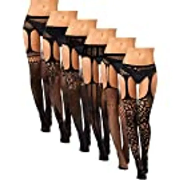 6 Pairs Women Fishnet Thigh-High Stockings Tights Suspender Pantyhose Stockings for Women Girls