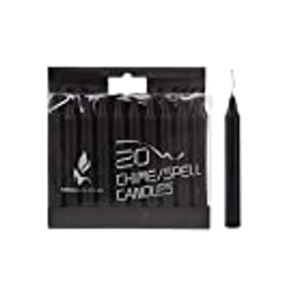 Mega Candles 20 pcs Unscented Black Mini Taper Candle, 4 Inch Tall x 1/2 Inch Diameter, Great for Casting Chimes, Rituals, Spells, Vigil, Witchcraft, Wiccan Supplies, Wax Play & More