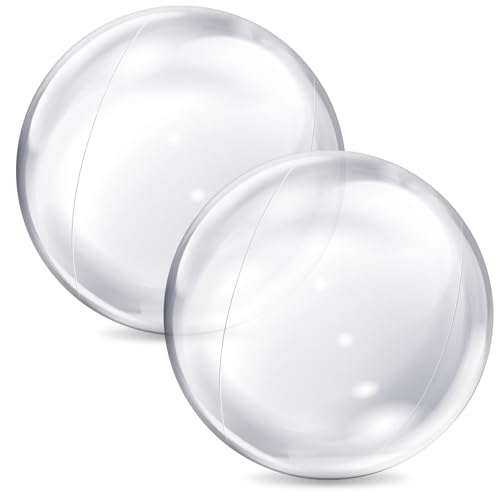 Grevosea 16 Inch Inflatable Beach, 2 Pieces Clear Beach Balls Blow Up Swimming Pool Theme Party Ball Giant Beach Ball for Women Men Adults Playing Summer Sports Game Party Supplies