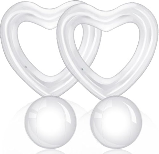 Jenaai 4 Pcs Clear Pool Float Include 47 Inch Clear Inflatable Float with 16 Inch Clear Beach Inflatable Ball for Adults Kids Summer Beach Water Play Party(Heart) - Heart