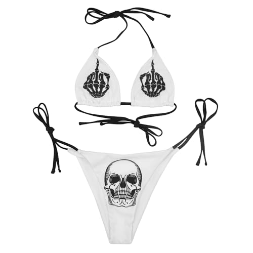 JUMISEE Women Skull Letter Pattern Goth Bikini Set 2 Piece High Waist Swimsuit - X-Large - White Skull Pattern