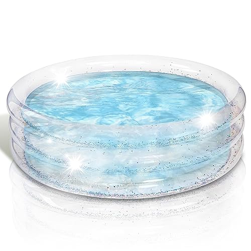 ArtCreativity Sparkly Inflatable Kiddie Pool for Kids - 3 Levels - Transparent Blow Up Kiddie Pool with Silver Glitter, Easy to Inflate Small Kiddie Pools for Backyard