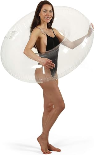 Loteli Swim Ring Float - Minimal Aesthetic Inflatable Swim Ring | Classic Prop for Party, Photo Shoot, Summer Fun & Relaxation | Durable & Easy to Inflate - Clear - 1 Pack