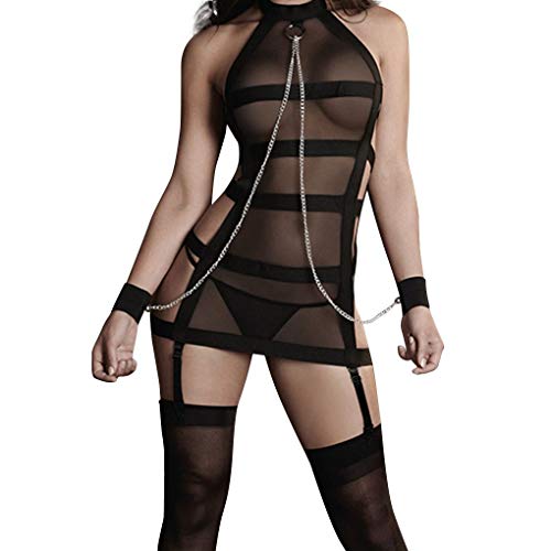 KUAOPATA Women's Cosplay Lingerie, Bandage-Look Splice-Effect Gauze Costume Black One Size
