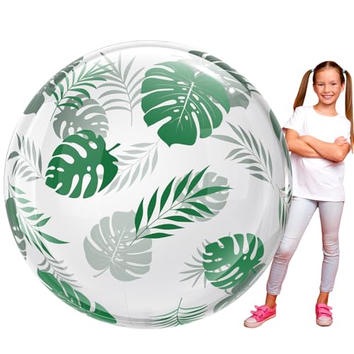 Shappy 5 ft Giant Inflatable Beach Balls Summer Large Beach Ball Transparent Leaves Giant Ball Blow up Beach Pool Toys Bachelorette Party Decorations Water Pool Float for Birthday Parties Swimming